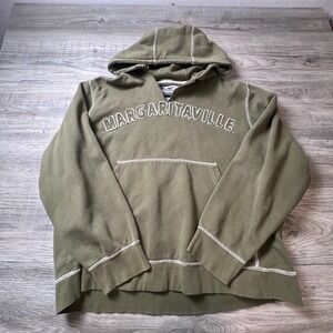 Margaritaville Hoodie Men L Olive Green Contrast Stitch Logo Pullover Sweatshirt